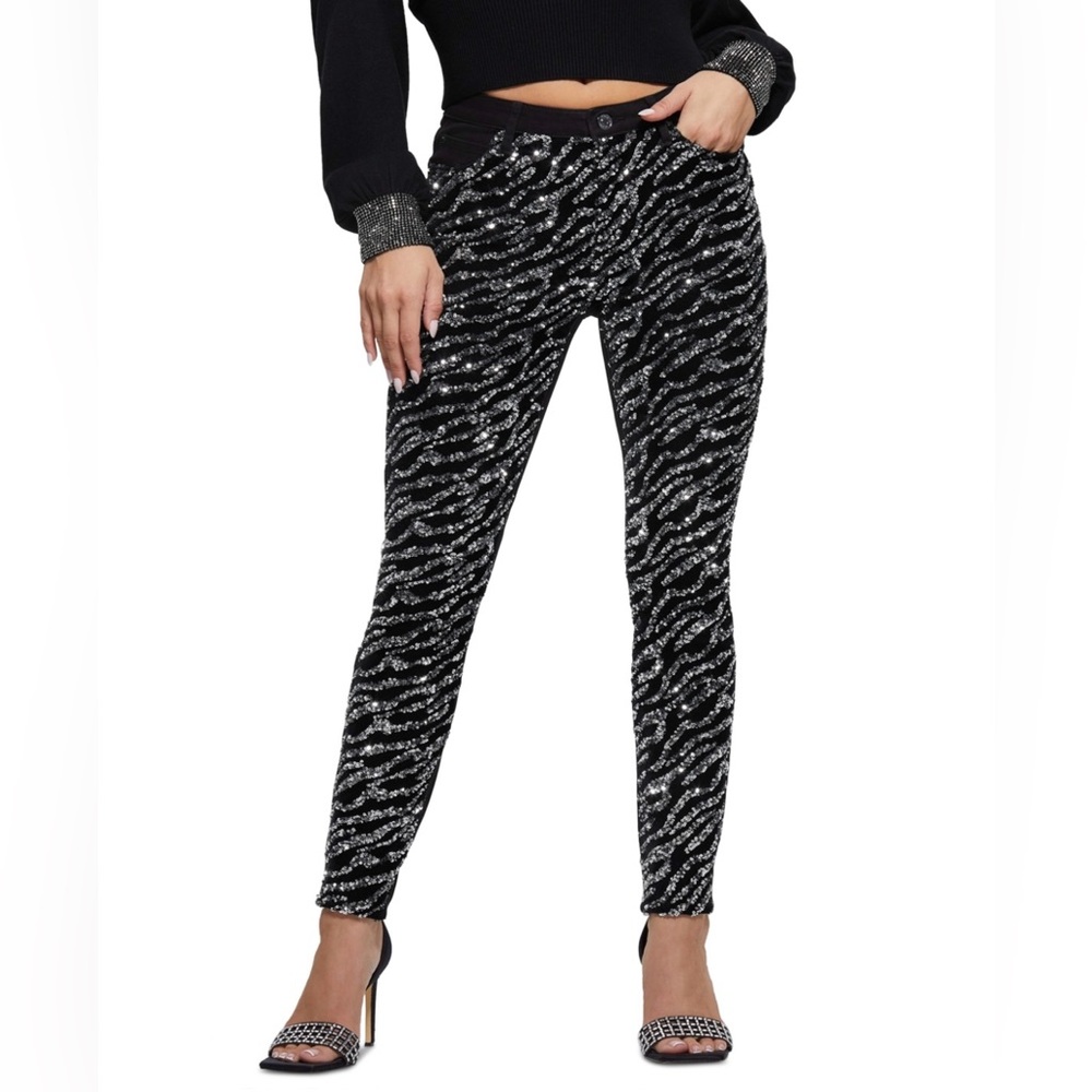 NWT Guess 1981 Tiger sequin skinny jeans size 29